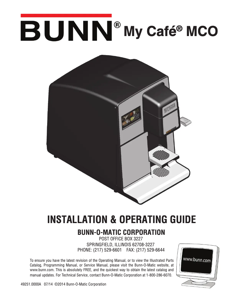 Página 1 del manual Manual de usuario Bunn My Cafe MCO