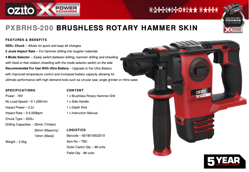 Página 1 del manual Ficha técnica Ozito PXBRHS-200