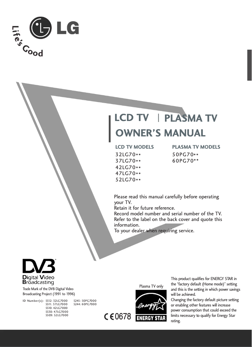 Imagen de la primera página del manual del dispositivo 42LG7000