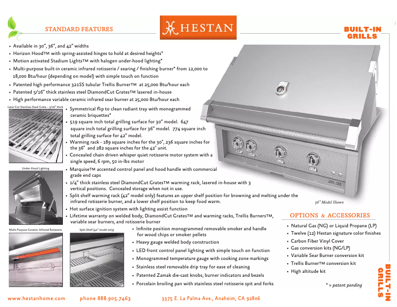 Página 1 del manual Ficha técnica Hestan GABR36-NG-BK