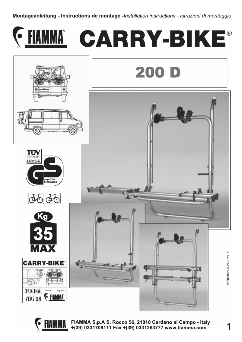 Página 1 del manual Manual de usuario Fiamma Carry-Bike 200 D