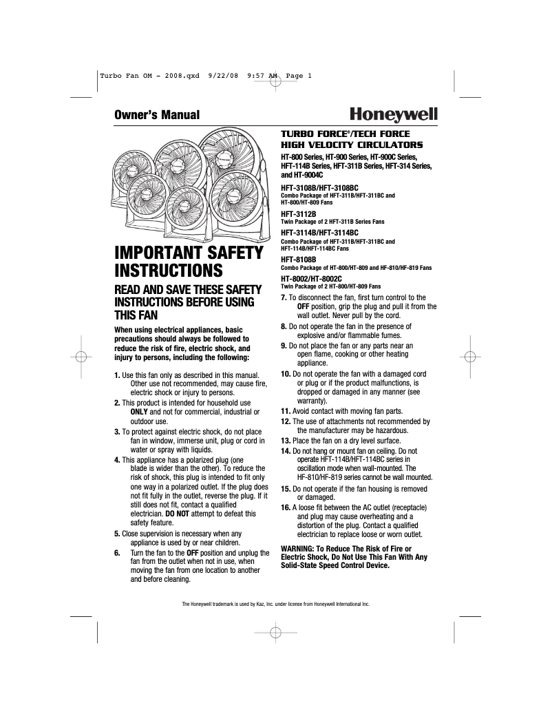 Página 1 del manual Manual de usuario Honeywell HT-908