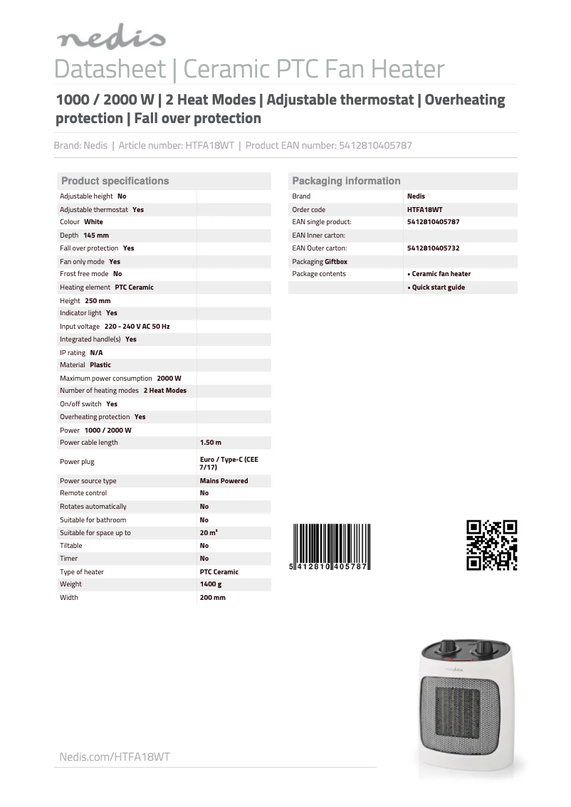 Imagen de la primera página del manual del dispositivo HTFA18WT