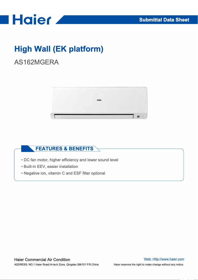 Página 1 del manual Manual de usuario Haier AS162MGERA