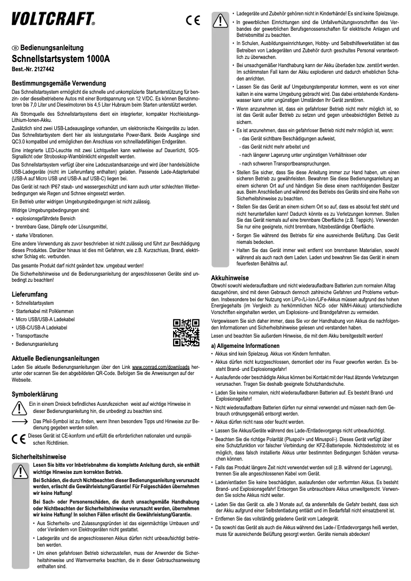 Imagen de la primera página del manual del dispositivo Quick Start System 1000A