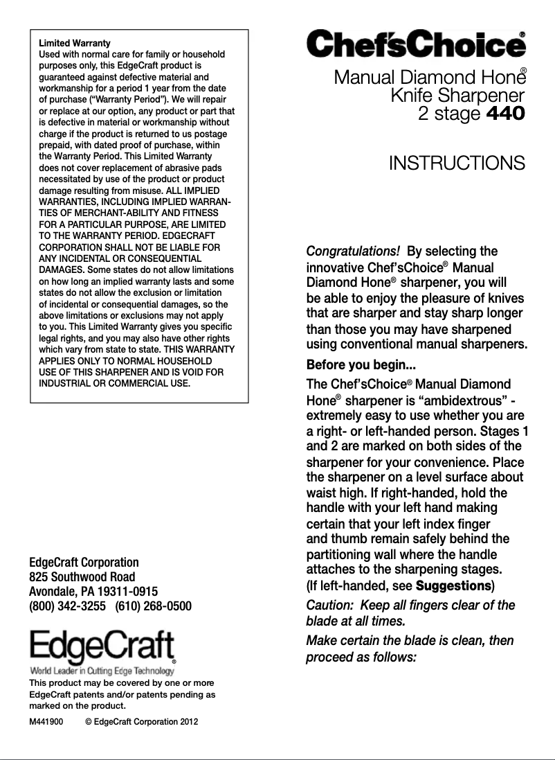 Página 1 del manual Manual de usuario Chef's Choice Manual 440