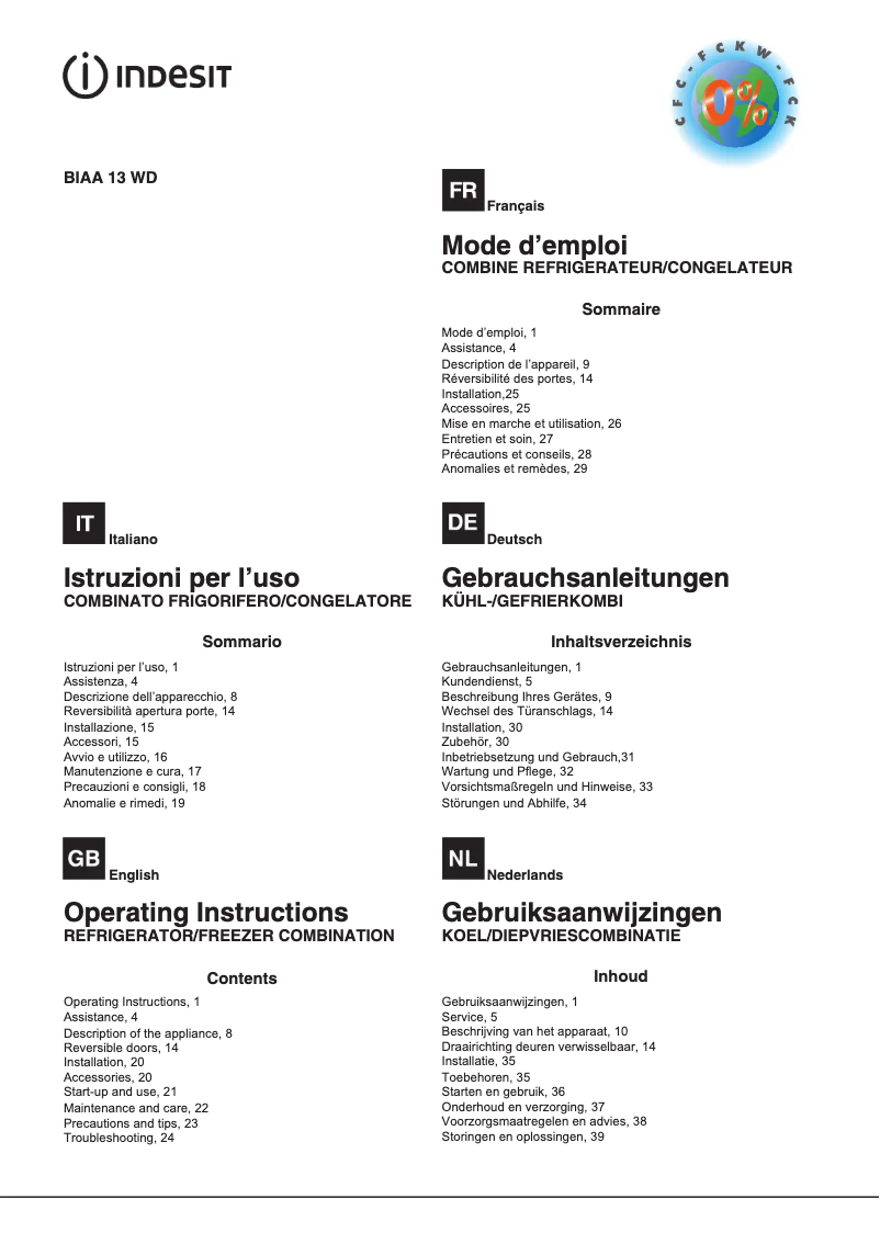Página 1 del manual Manual de usuario Indesit BIAA 13 F WD