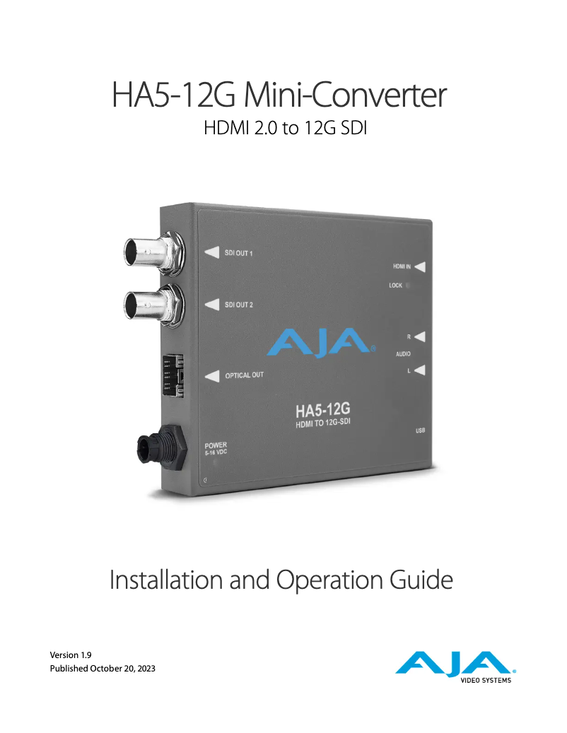 Página 1 del manual Manual de usuario AJA HA5-12G