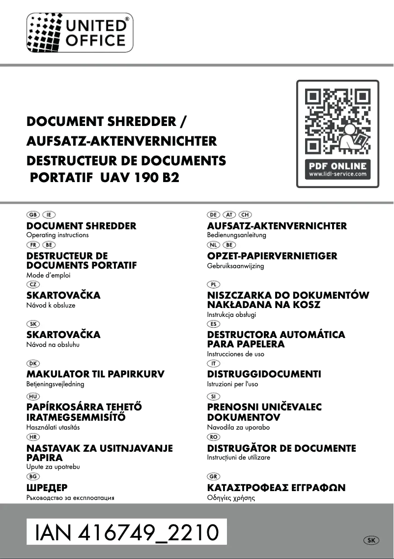 Imagen de la primera página del manual del dispositivo UAV 190 B2
