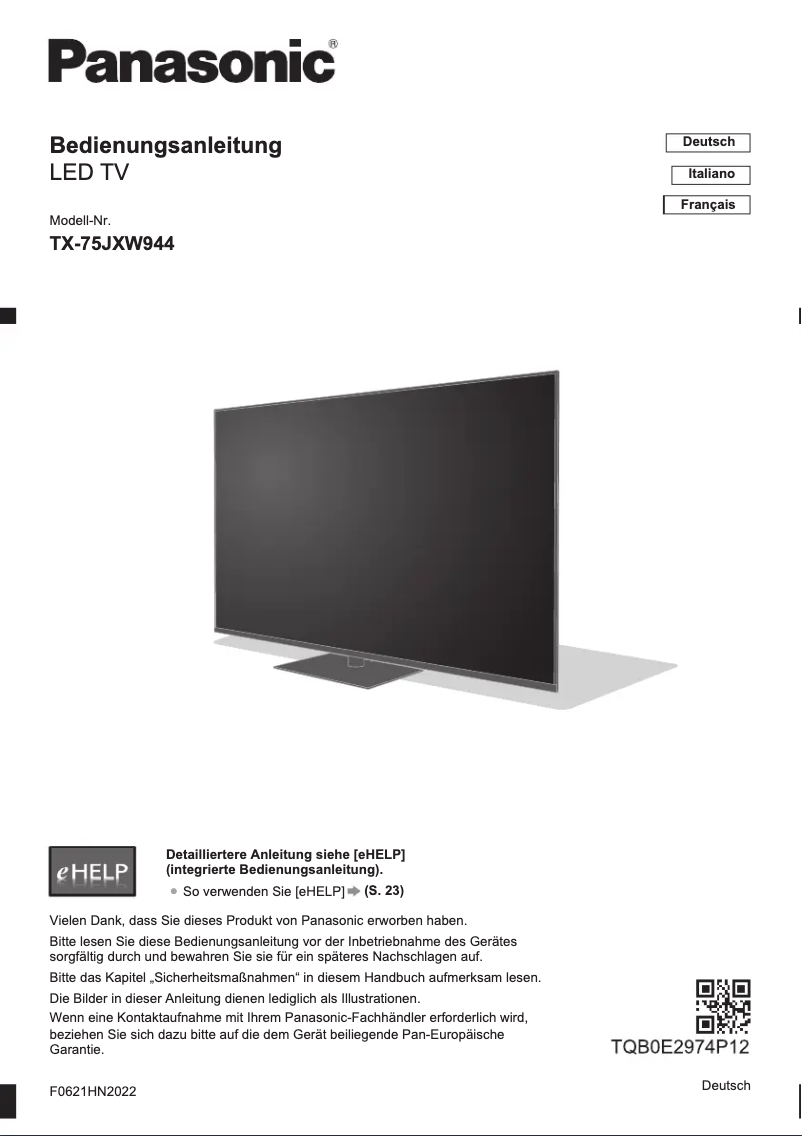 Imagen de la primera página del manual del dispositivo TX-75JXW944