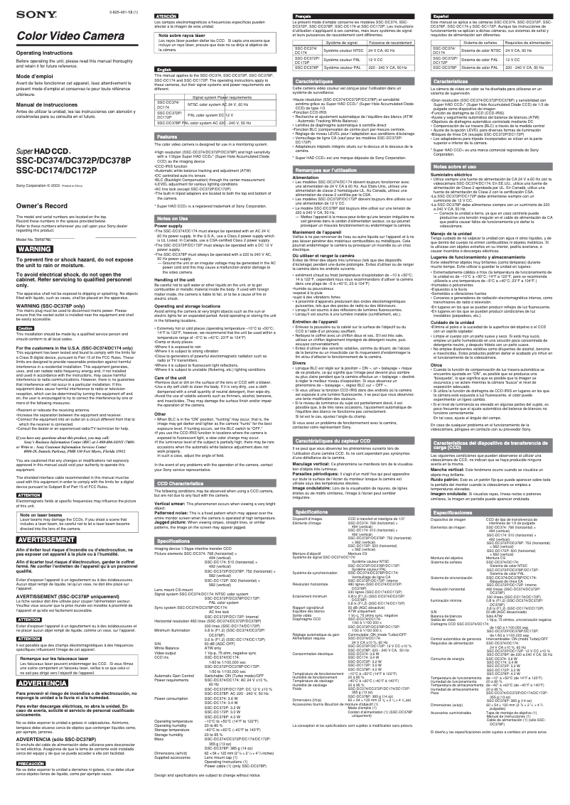 Página nº 1 - Manual de usuario Sony SSC-DC374