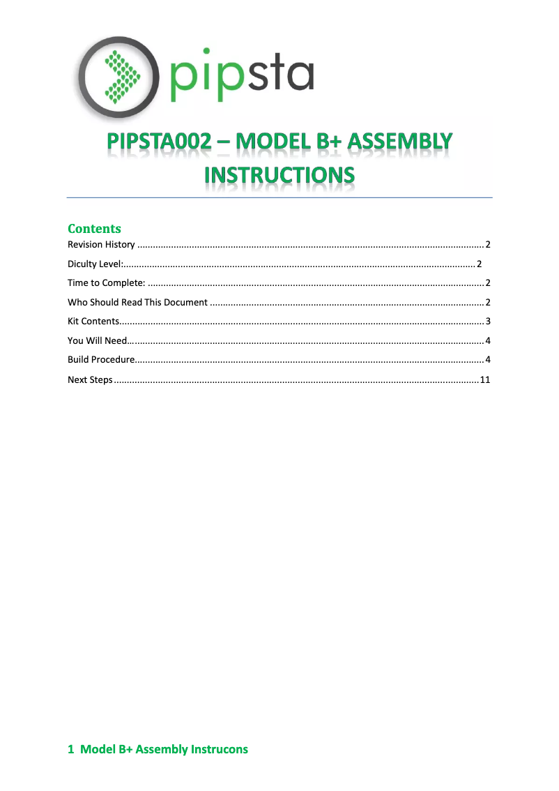 Imagen de la primera página del manual del dispositivo Pipsta