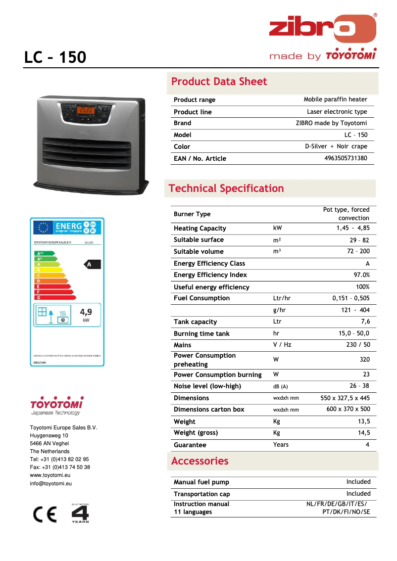 Página 1 del manual Ficha técnica Zibro LC 150