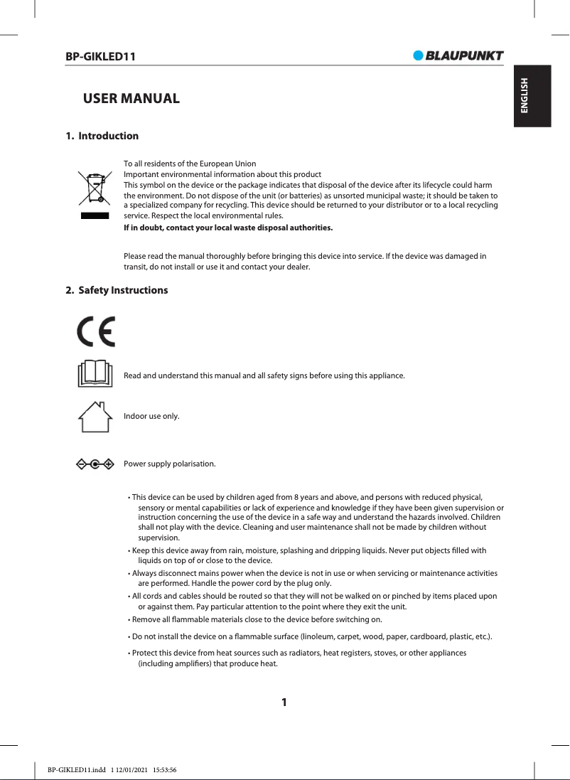 Imagen de la primera página del manual del dispositivo BP-GIKLED11