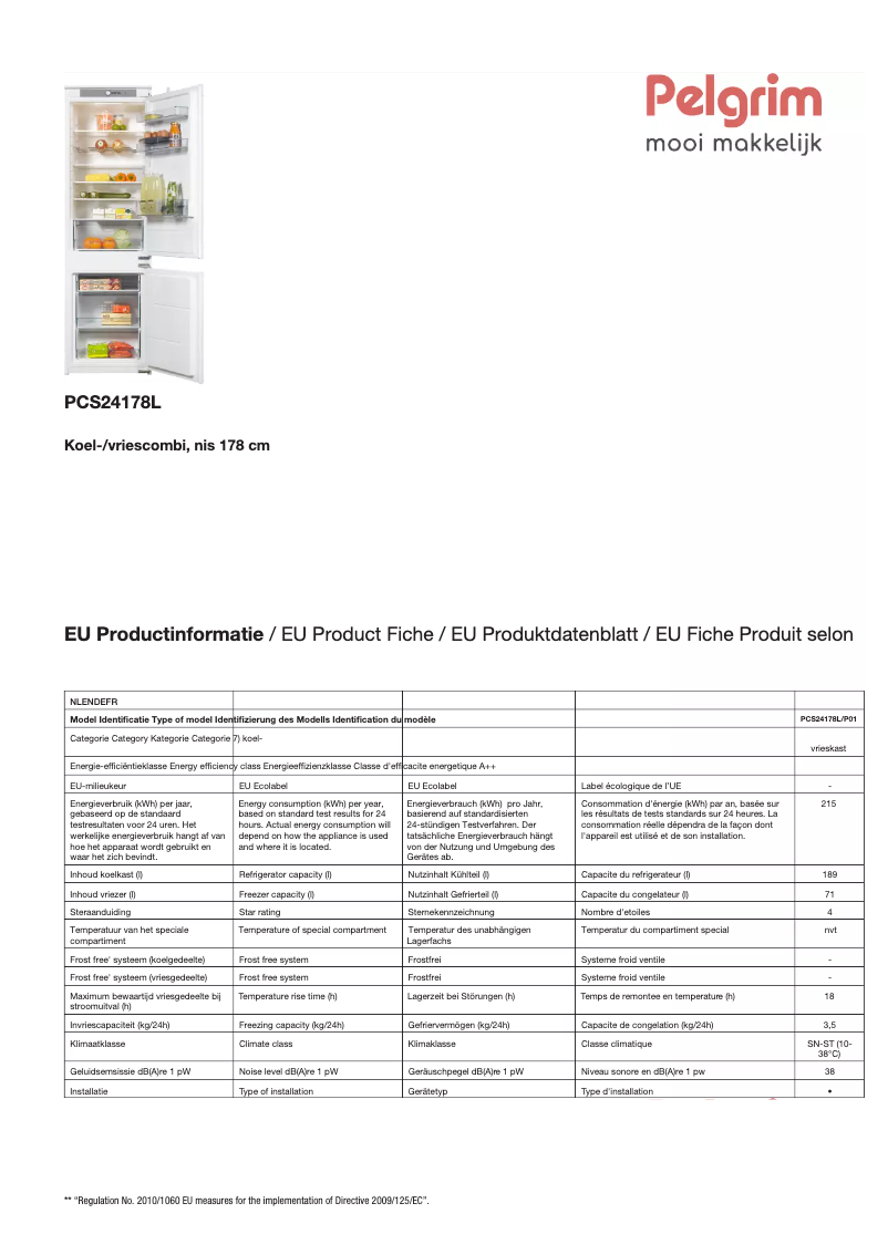 Página nº 1 - Ficha técnica Pelgrim PCS24178L