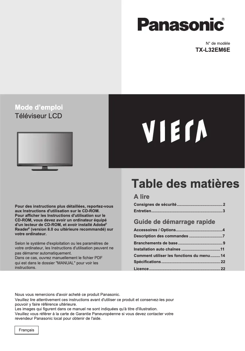 Imagen de la primera página del manual del dispositivo TX-L32EM6