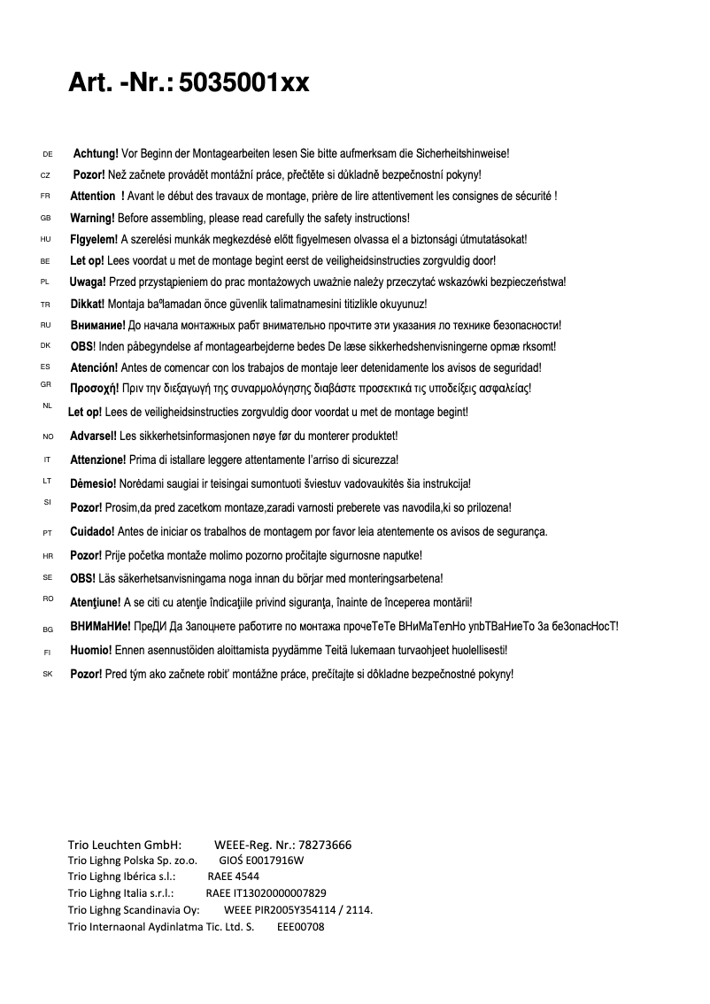 Imagen de la primera página del manual del dispositivo Linda 503500104