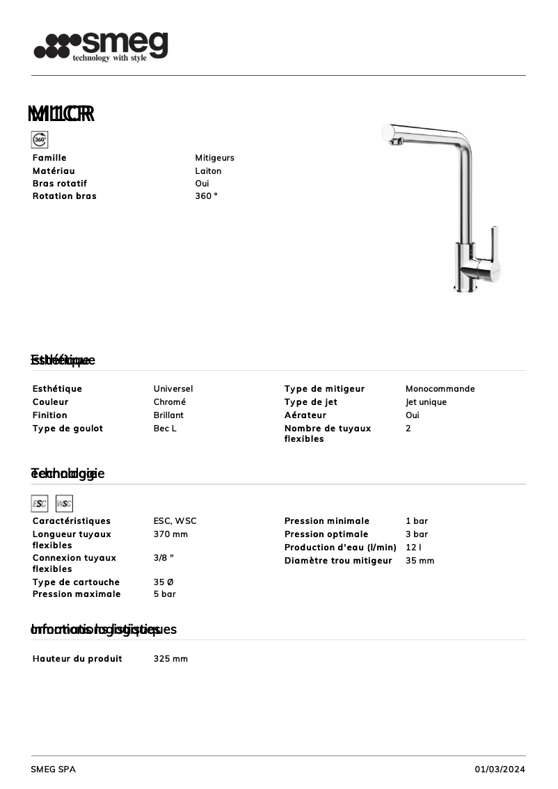 Página 1 del manual Ficha técnica Smeg MI1CR