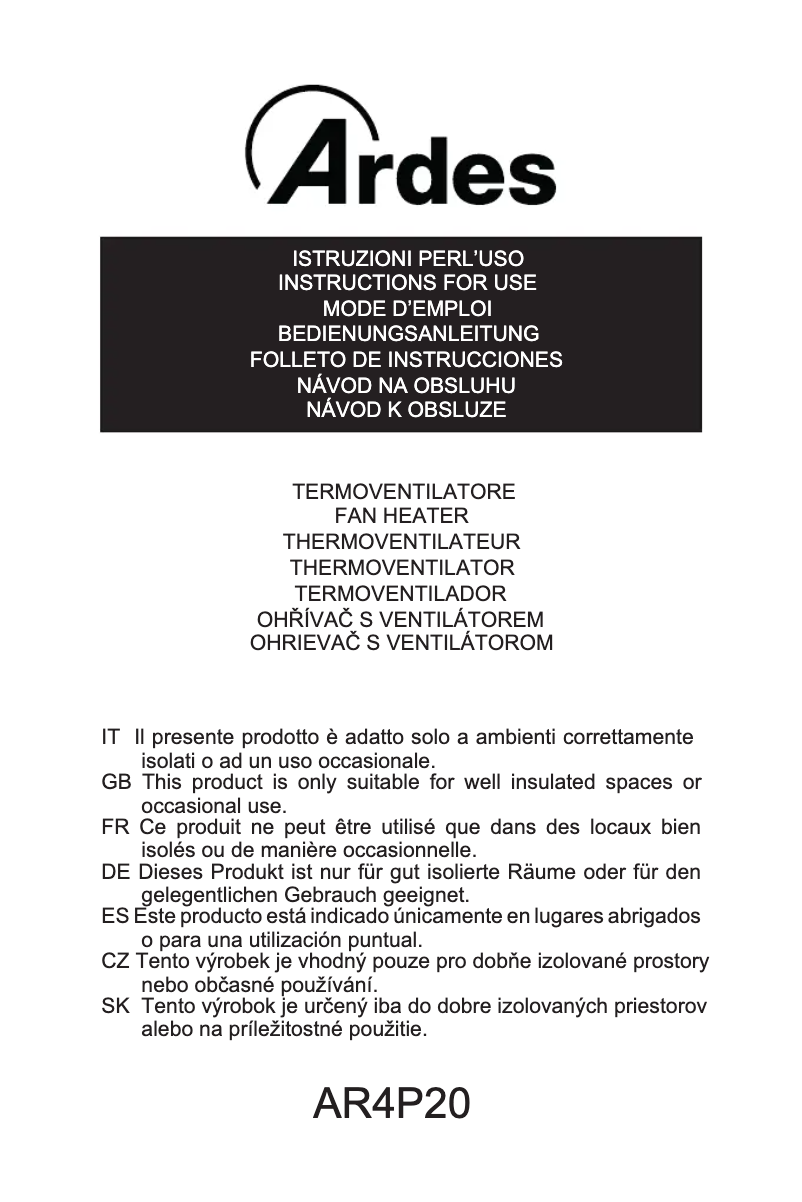 Imagen de la primera página del manual del dispositivo AR4P20