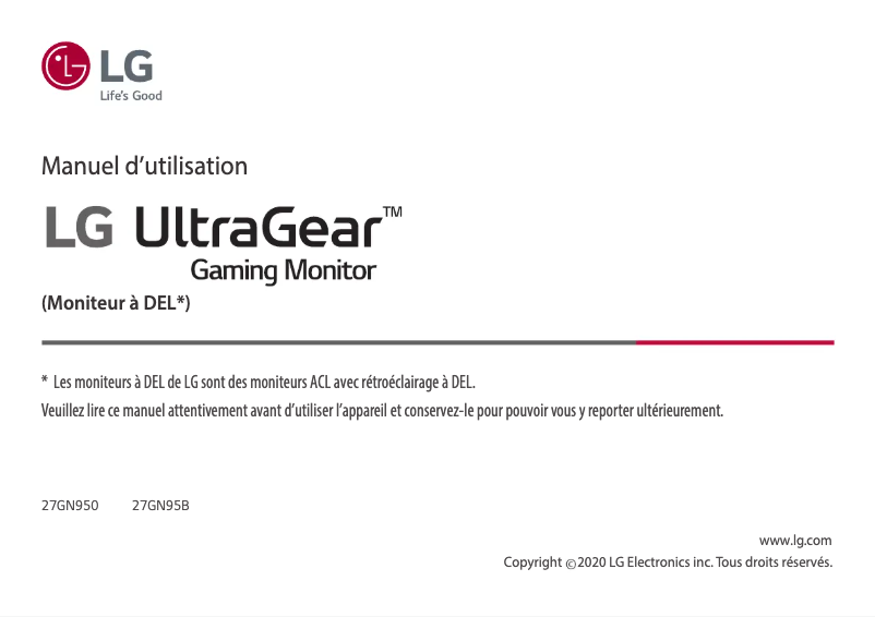 Imagen de la primera página del manual del dispositivo UltraGear 27GN950
