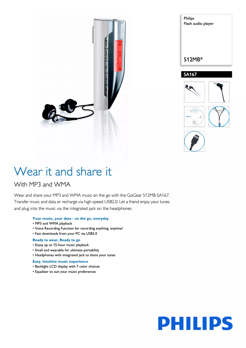 Imagen de la primera página del manual del dispositivo GoGear SA167