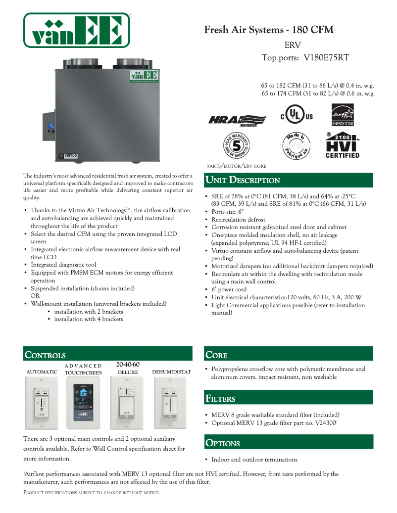 Página nº 1 - Ficha técnica vänEE V180E75RT