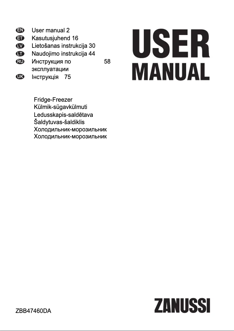 Imagen de la primera página del manual del dispositivo ZBB47460DA