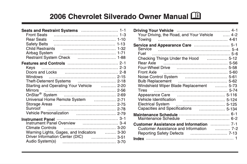 Imagen de la primera página del manual del dispositivo Silverado (2006)