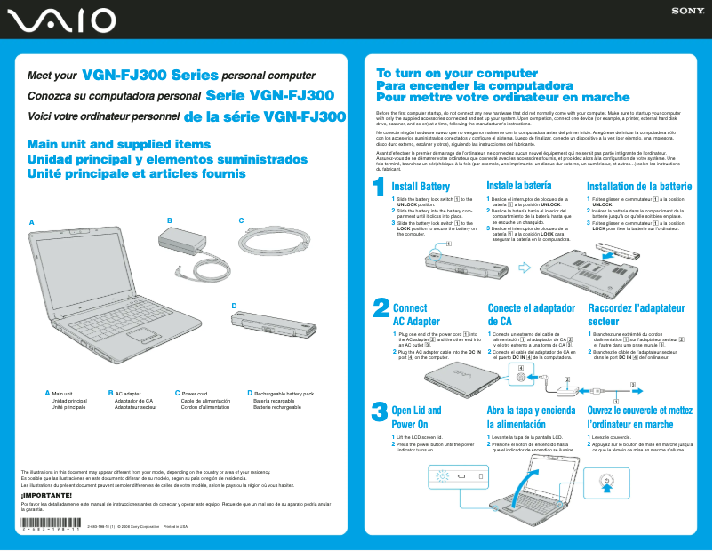 Imagen de la primera página del manual del dispositivo Vaio VGN-FJ370P