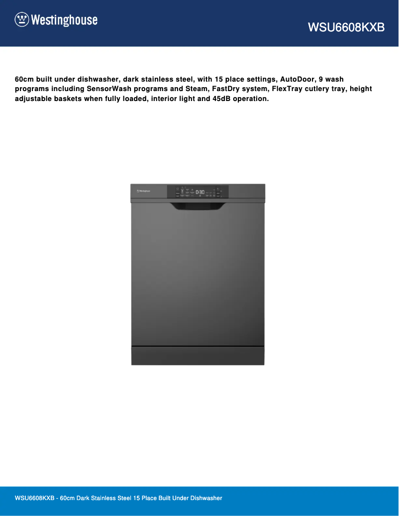 Página 1 del manual Ficha técnica Westinghouse WSU6608KXB