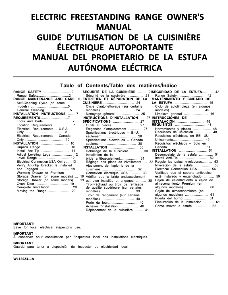 Página 1 del manual Información de garantía Whirlpool WFC315S0JW