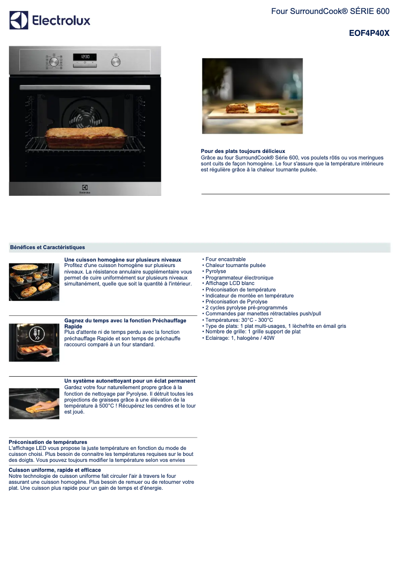 Página 1 del manual Ficha técnica Electrolux EOF4P40X