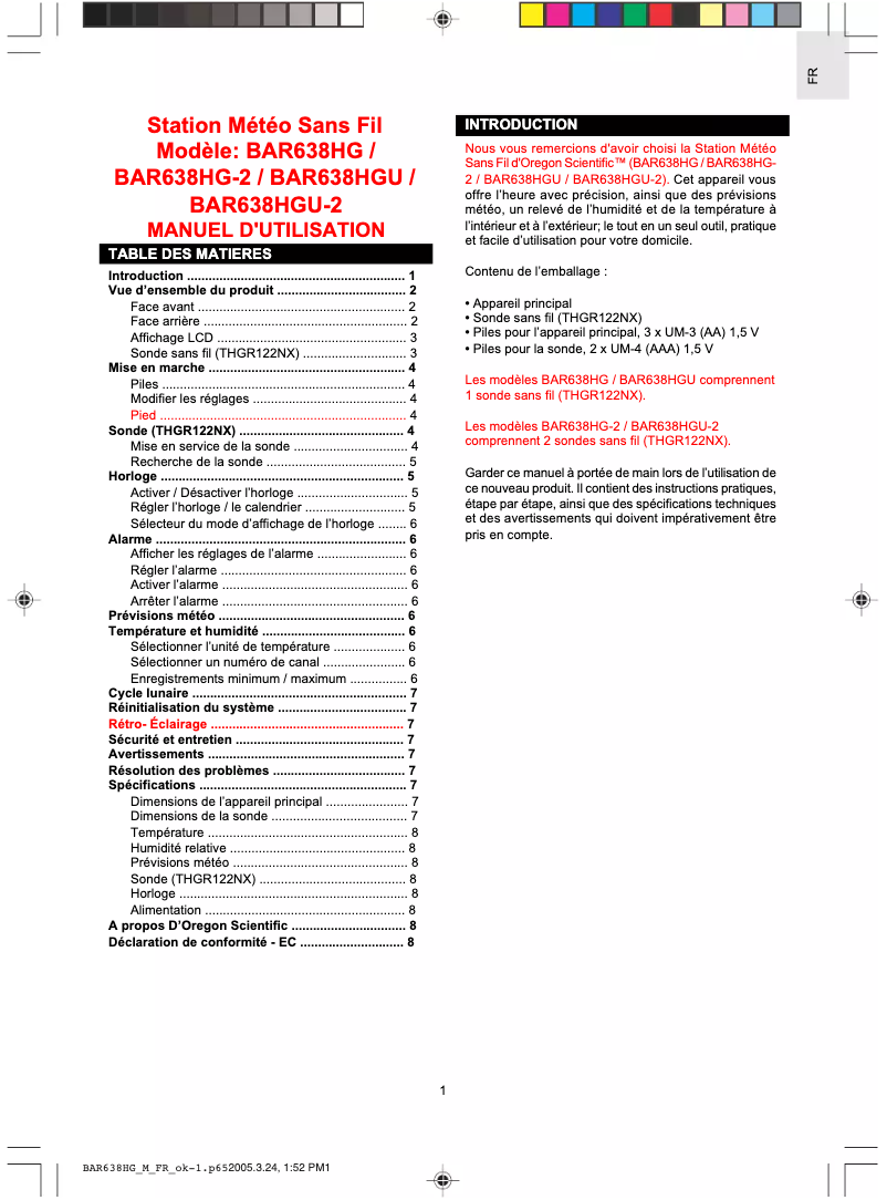 Página 1 del manual Manual de usuario Oregon Scientific BAR638HG