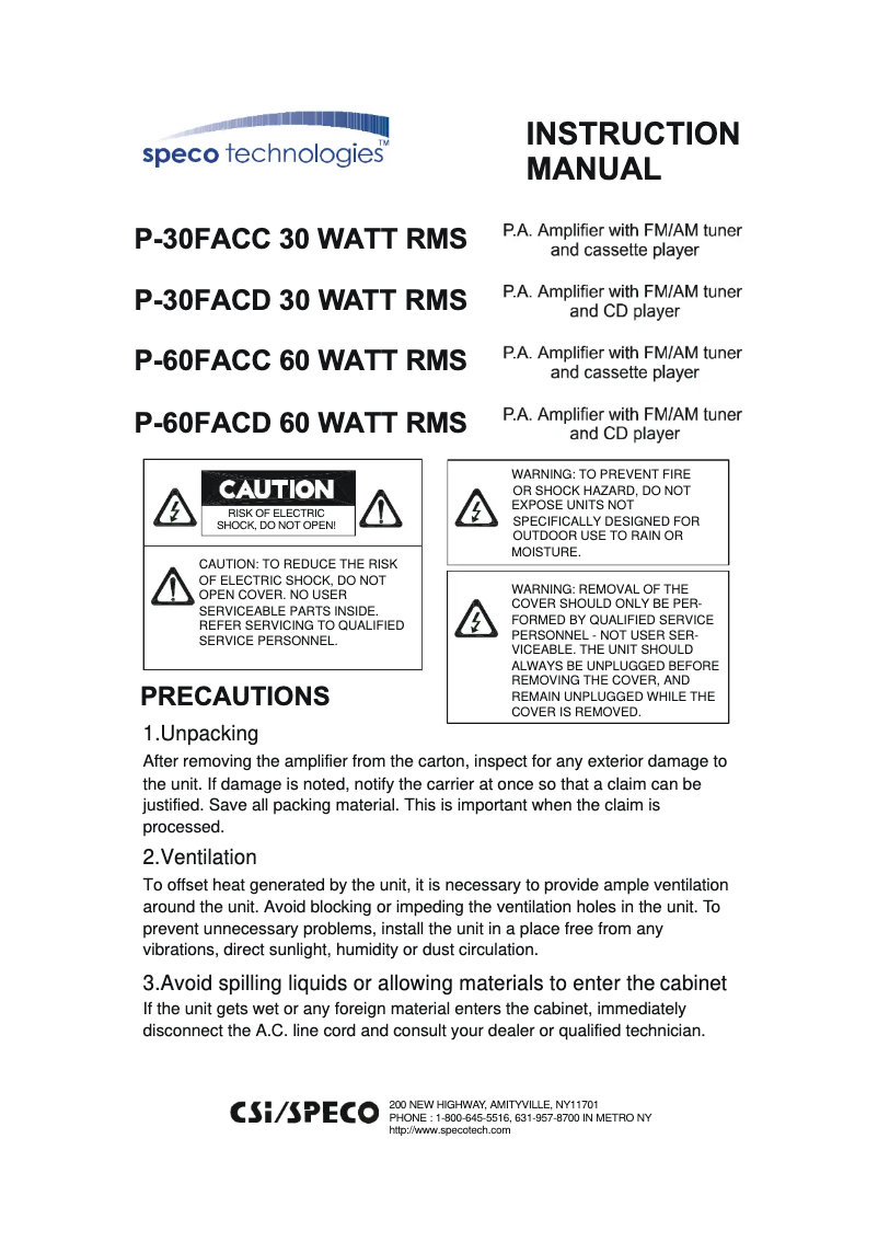 Página nº 1 - Manual de usuario Speco Technologies P-60FACD