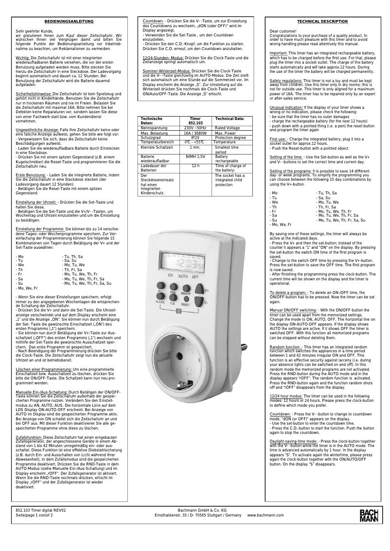 Imagen de la primera página del manual del dispositivo 852.103