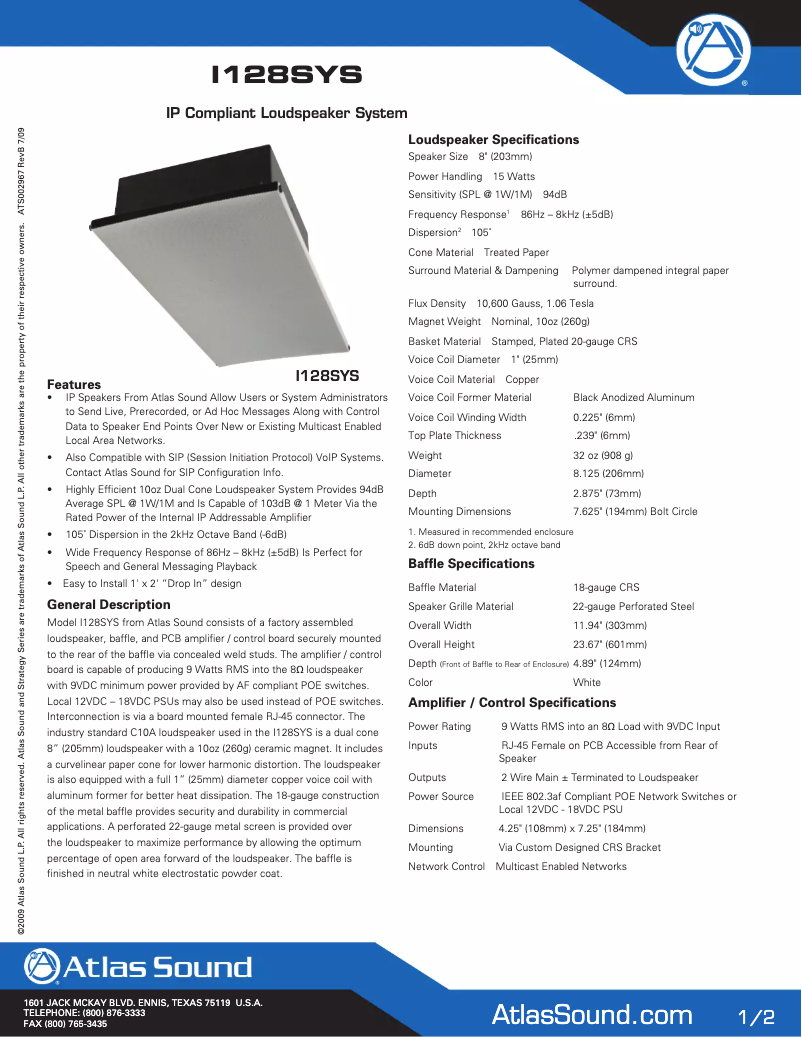 Imagen de la primera página del manual del dispositivo I128SYS