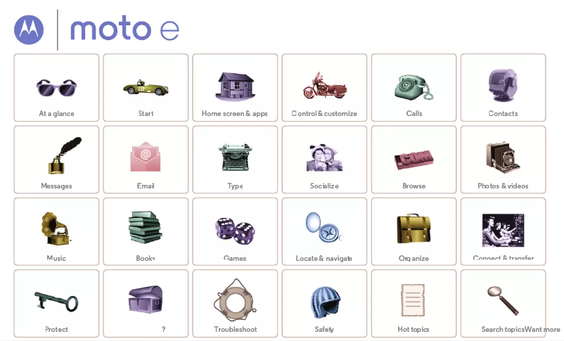 Imagen de la primera página del manual del dispositivo Moto E XT1022