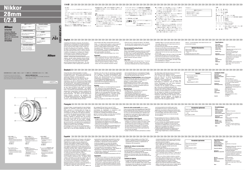 Página 1 del manual Manual de usuario Nikon Nikkor 28mm f/2.8