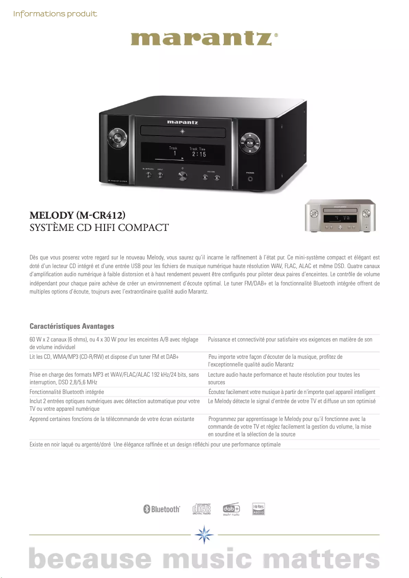 Página 1 del manual Ficha técnica Marantz M-CR412