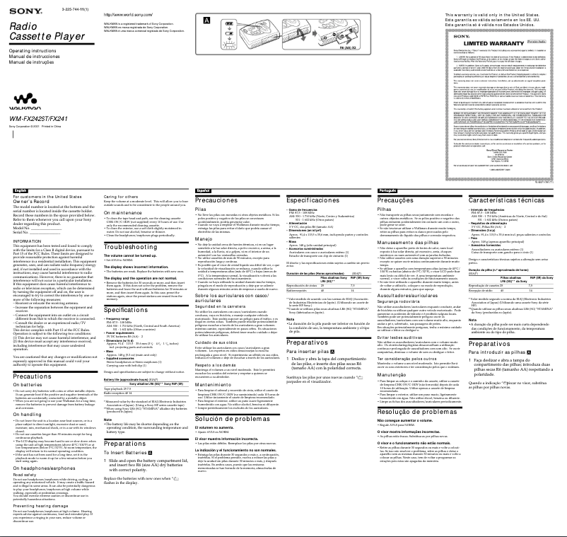 Página 1 del manual Manual de usuario Sony Walkman WM-FX242ST