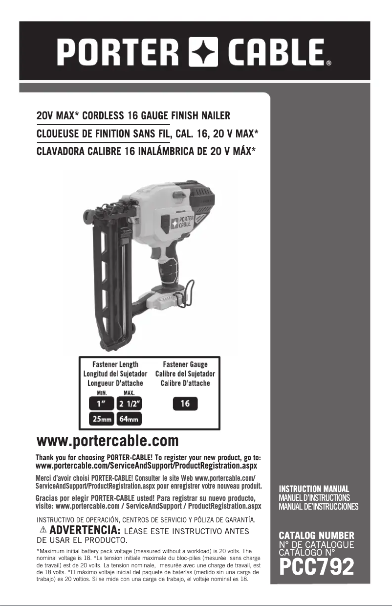 Página 1 del manual Manual de usuario Porter-Cable PCC792