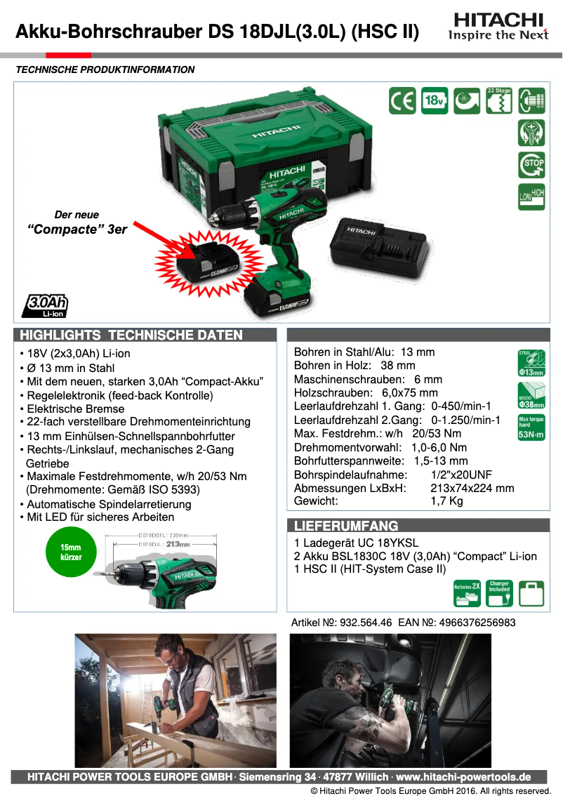 Página 1 del manual Ficha técnica Hitachi DS18DJL(3.0L Compact) (HSC II)