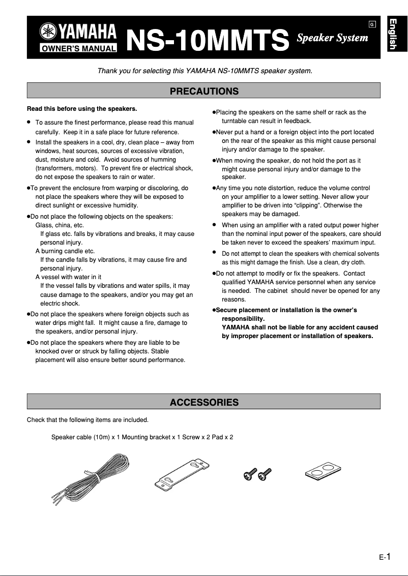 Página 1 del manual Manual de usuario Yamaha NS-10MMTS