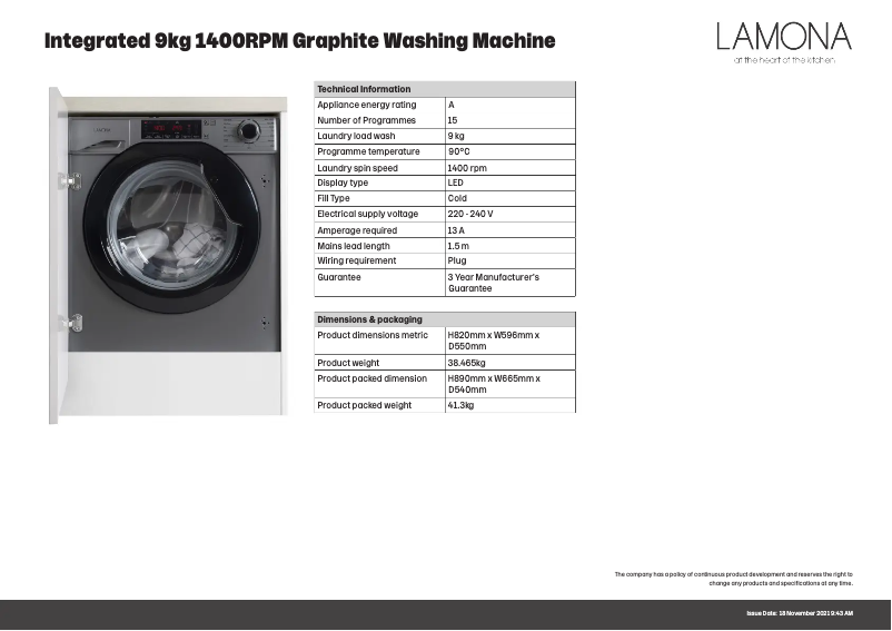 Página 1 del manual Ficha técnica Lamona LAM8777