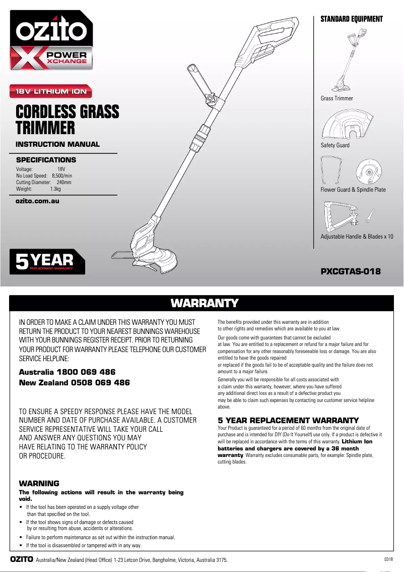 Página 1 del manual Manual de usuario Ozito PXGTHTK-258