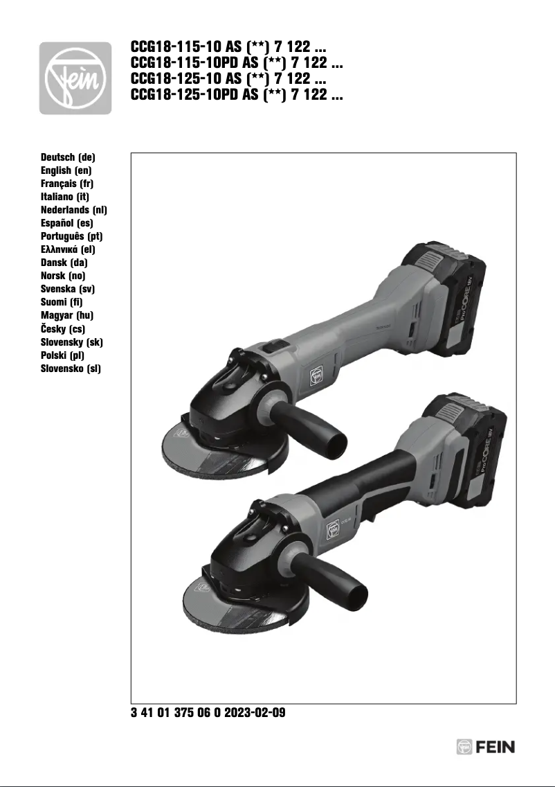 Página 1 del manual Manual de usuario Fein CCG 18-125-10 PD AS
