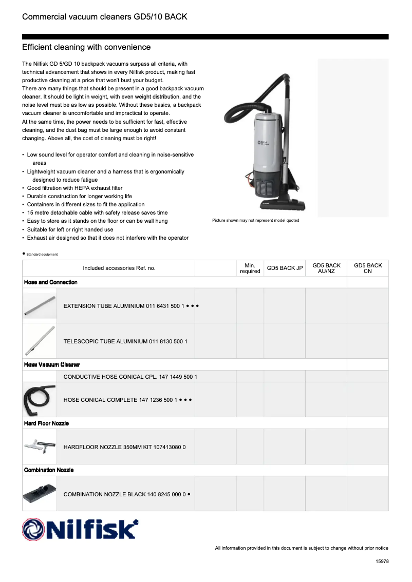 Página 1 del manual Ficha técnica Nilfisk GD10