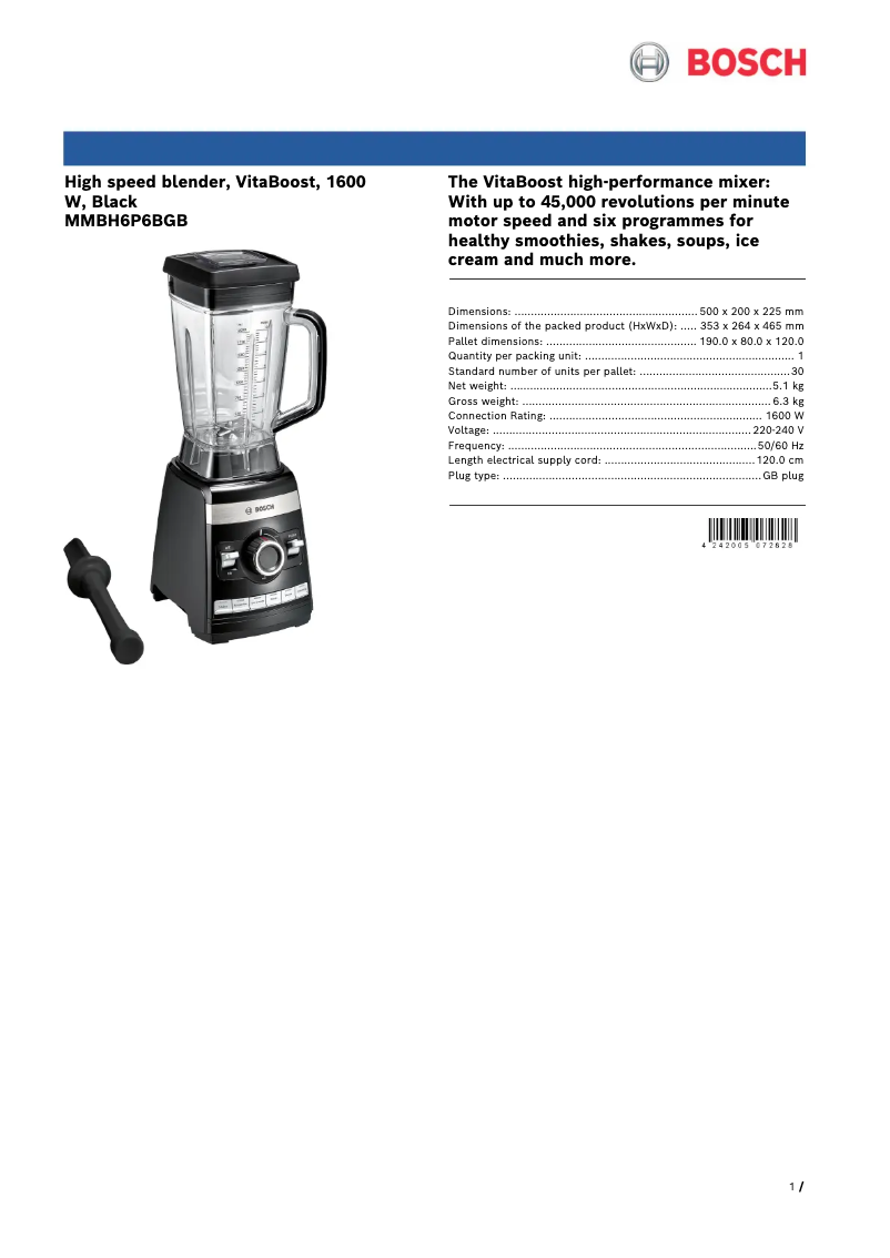 Página 1 del manual Ficha técnica Bosch VitaBoost MMBH6P6B