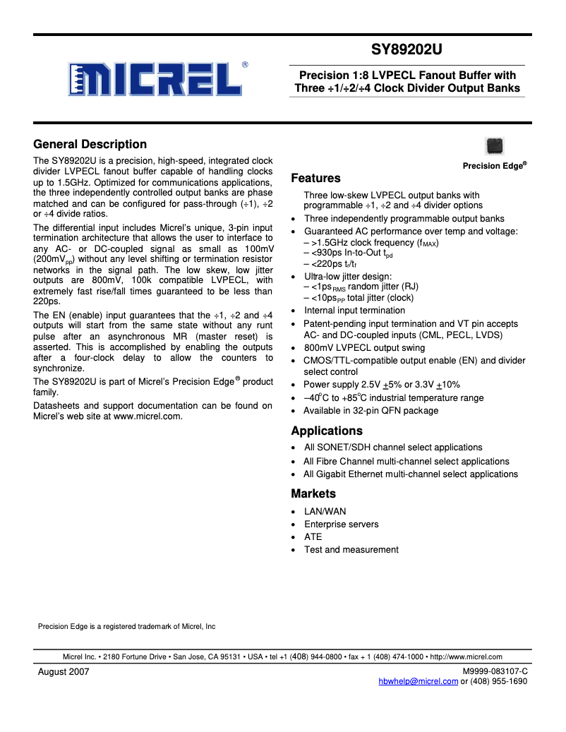 Imagen de la primera página del manual del dispositivo SY89202U