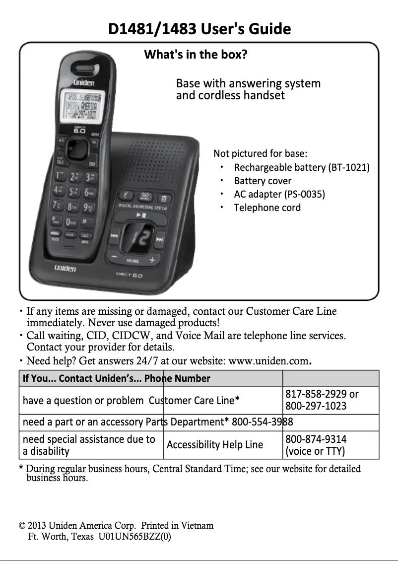 Página 1 del manual Manual de usuario Uniden D1483